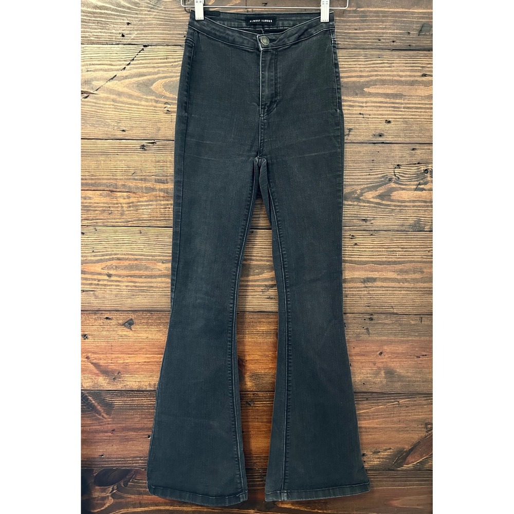 Almost Famous Flare Jeans Women 1 Black High Rise Bootcut Y2K Retro Festival 70s